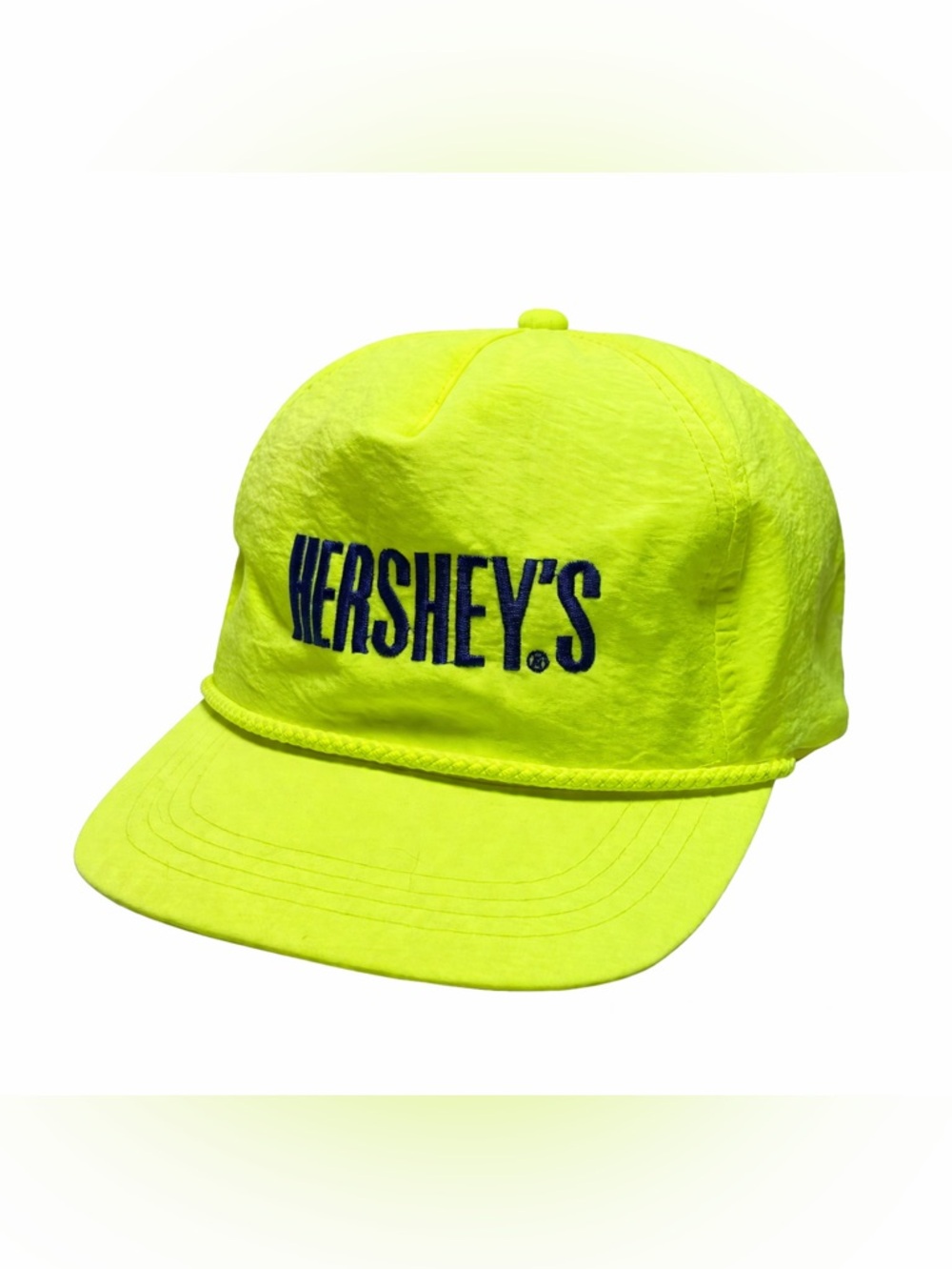 Vintage 1990’s HERSHEYS CHOCOLATE CAP Neon Yellow Nylon SnapBack Hat